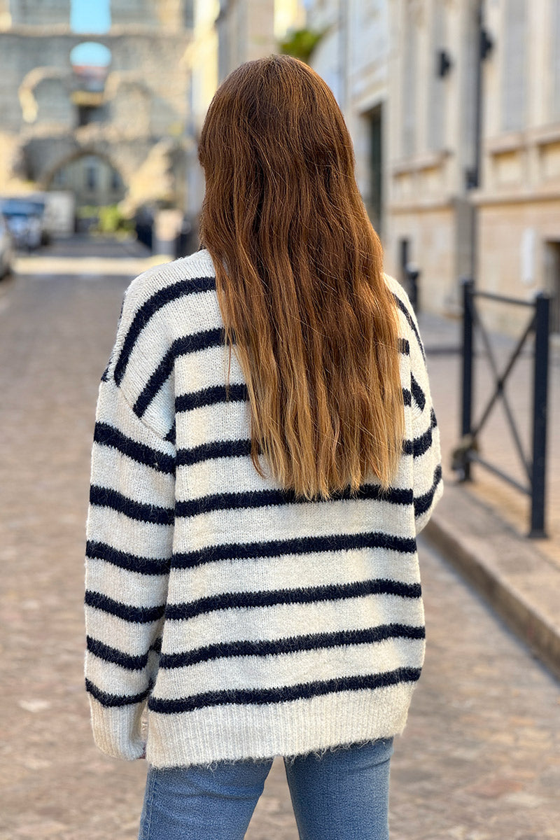 Navy Blue Stripe Vintage Heart Sweater
