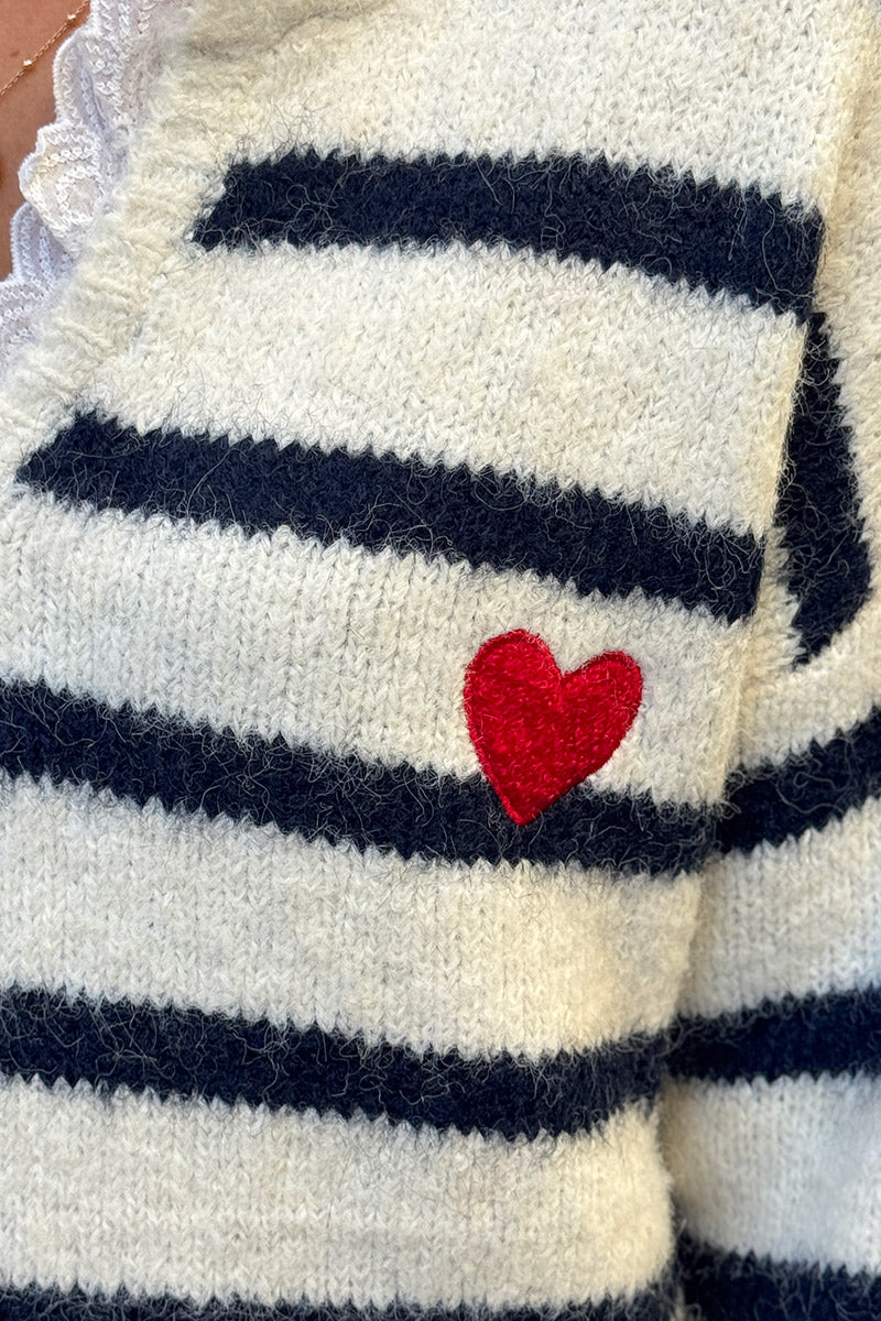 Navy Blue Stripe Vintage Heart Sweater