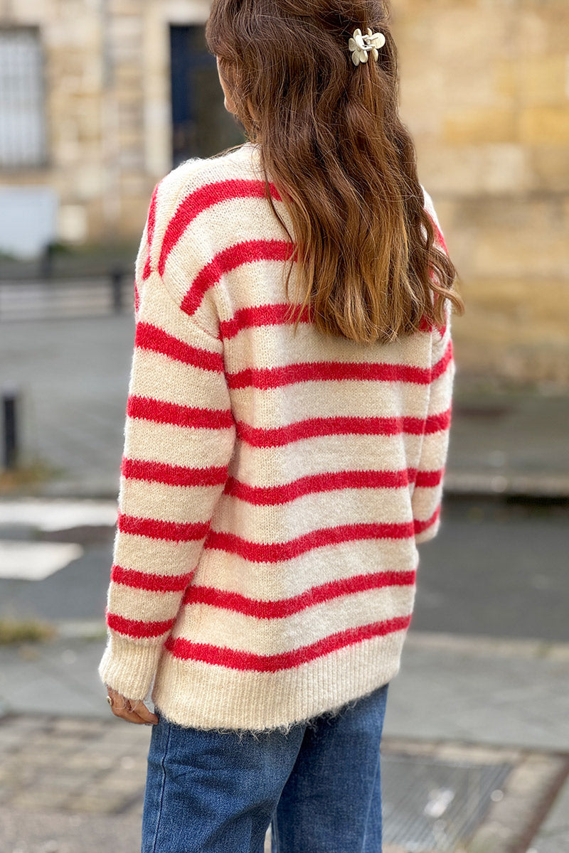 Red Stripe Vintage Heart Jumper