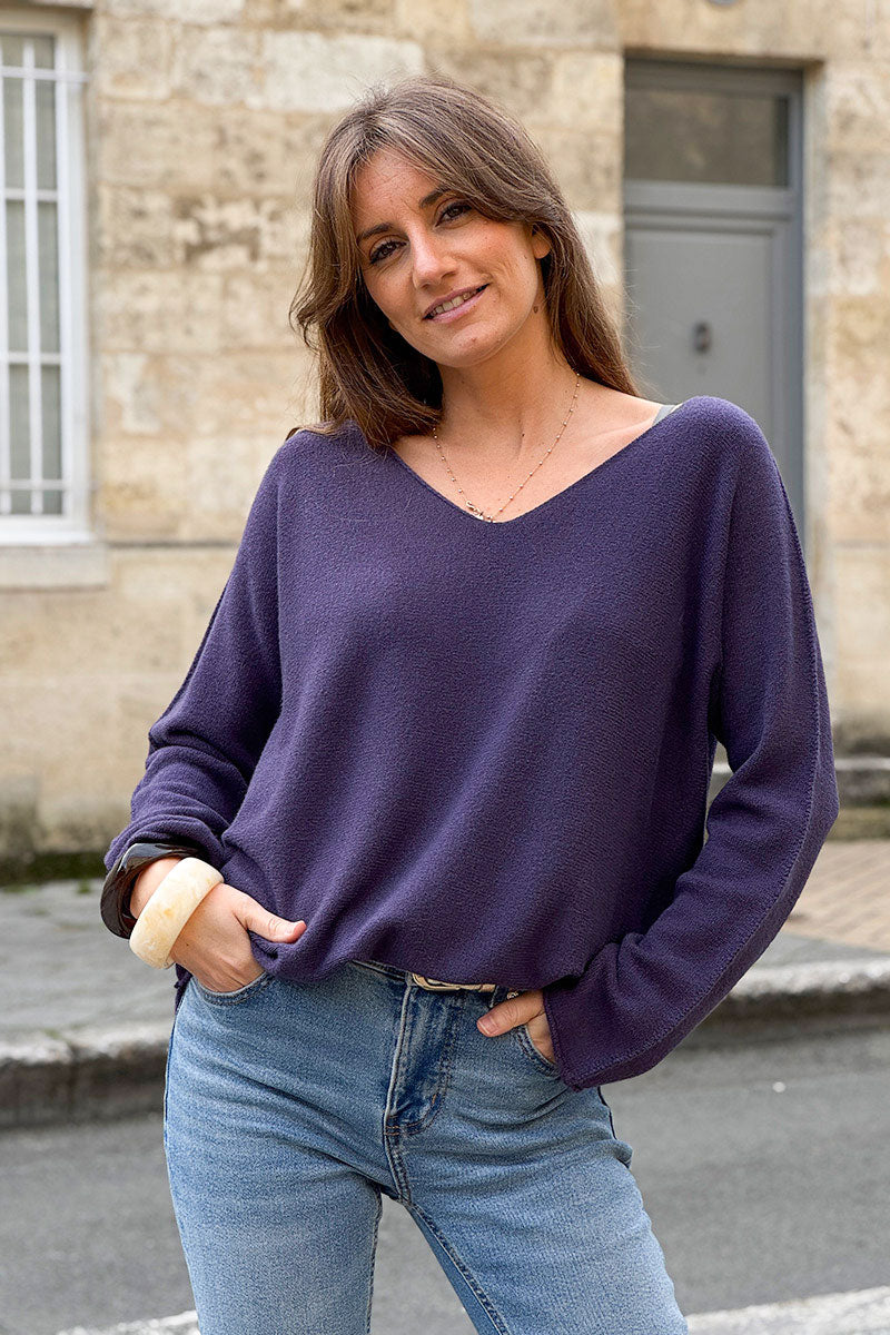 Burgundy ultra-soft, Viscose Blend V-Neck Sweater