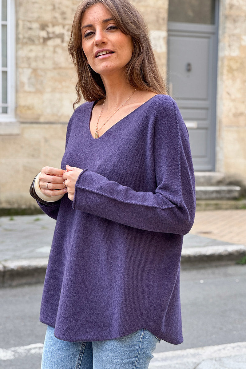Burgundy ultra-soft, Viscose Blend V-Neck Sweater
