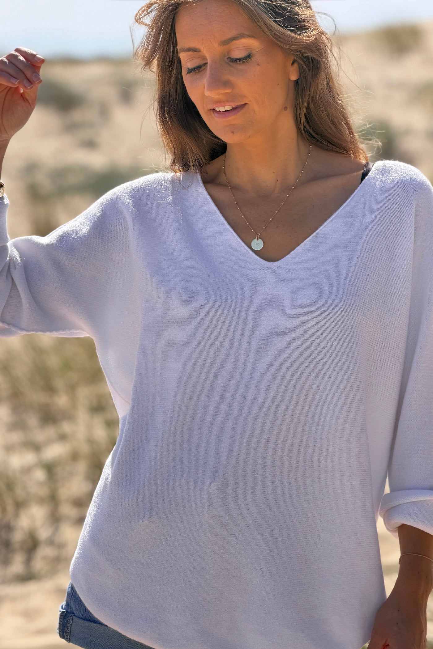White Coastal Knit Long-Sleeve Top