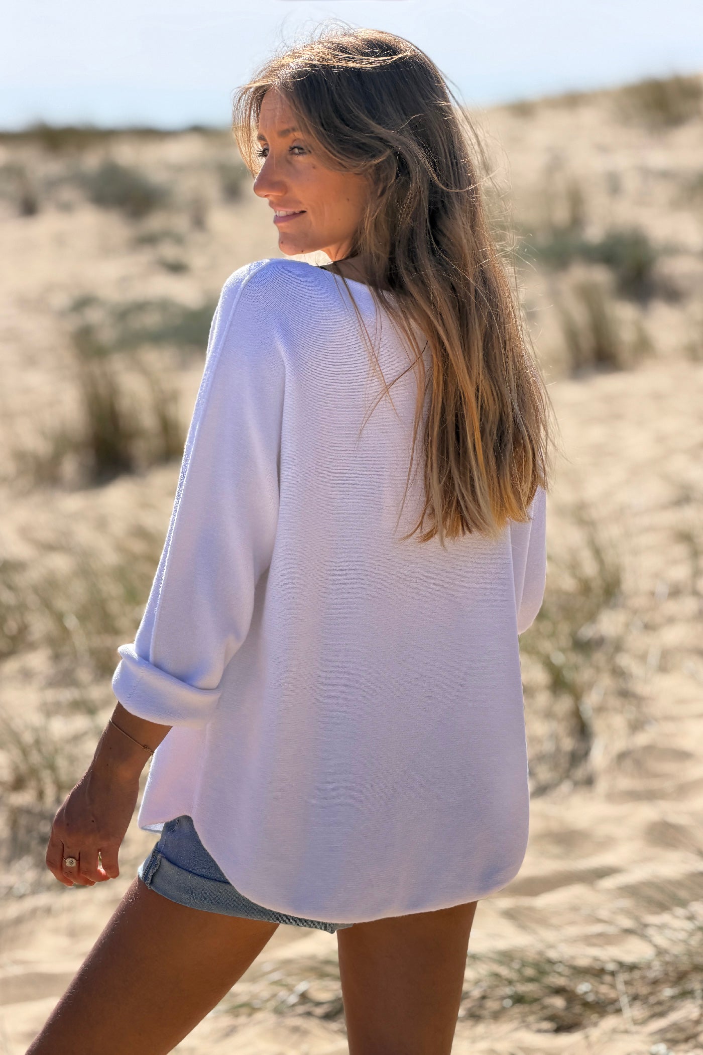 White Coastal Knit Long-Sleeve Top