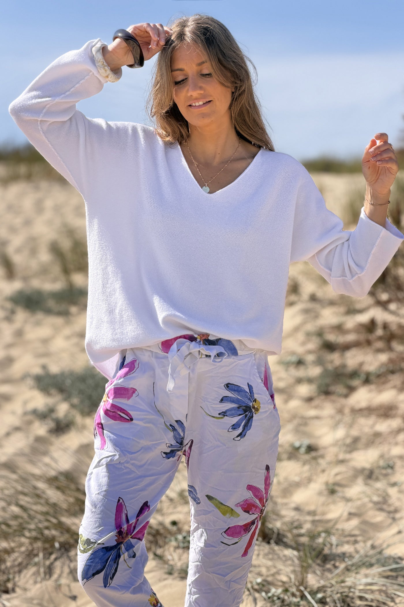 White Coastal Knit Long-Sleeve Top