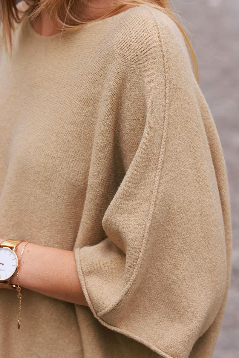 Light Camel Knit Batwing Blouse