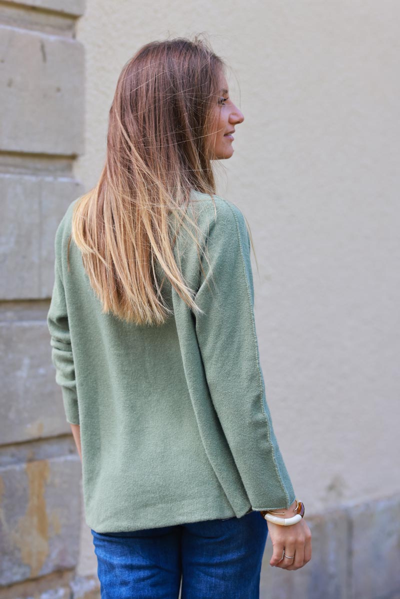 Light Olive ultra-soft, Viscose Blend V-Neck Sweater