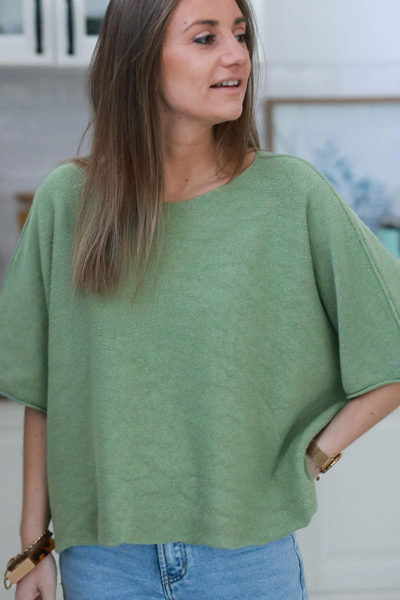Light olive Knit Batwing Blouse