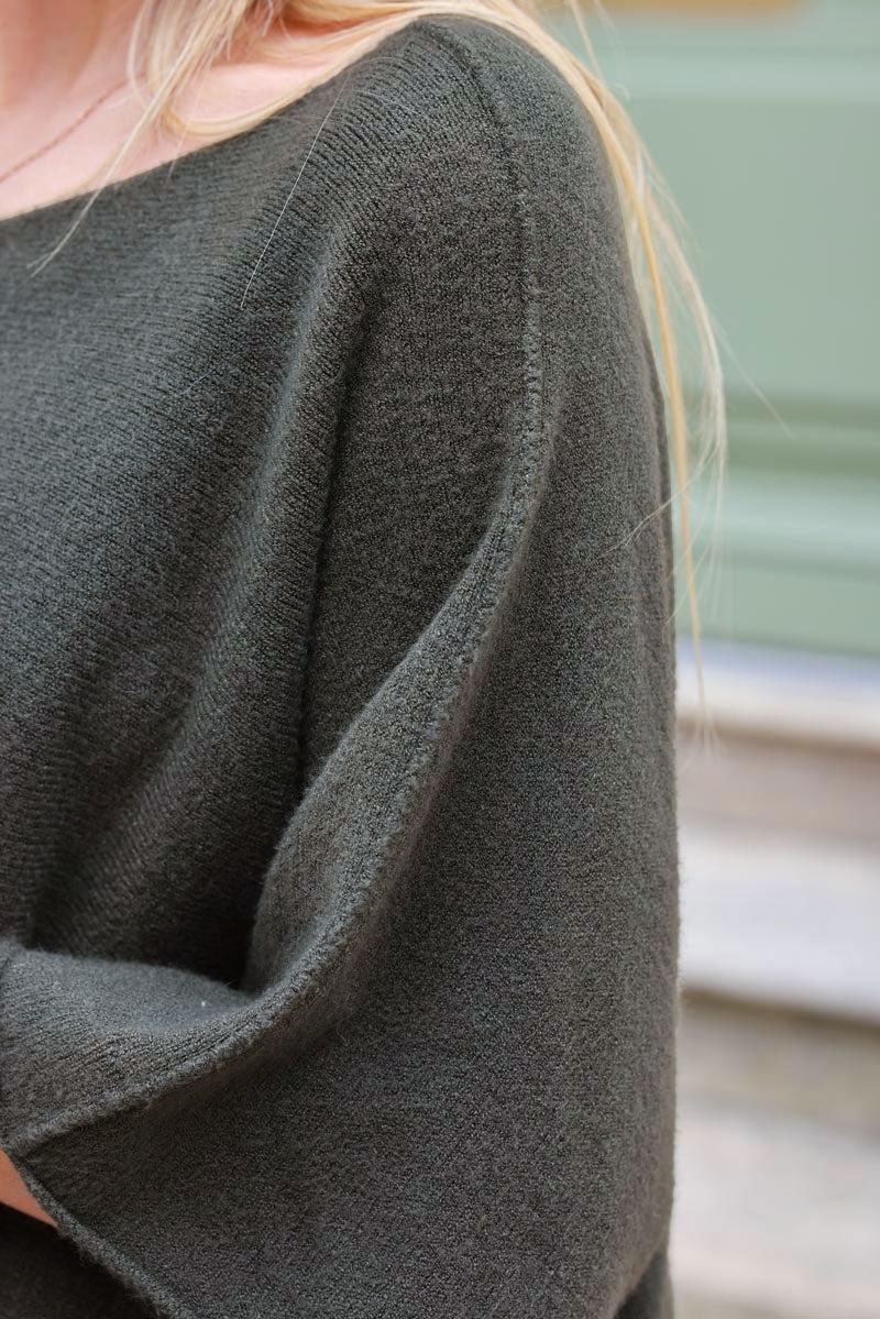 Olive Knit Batwing Blouse