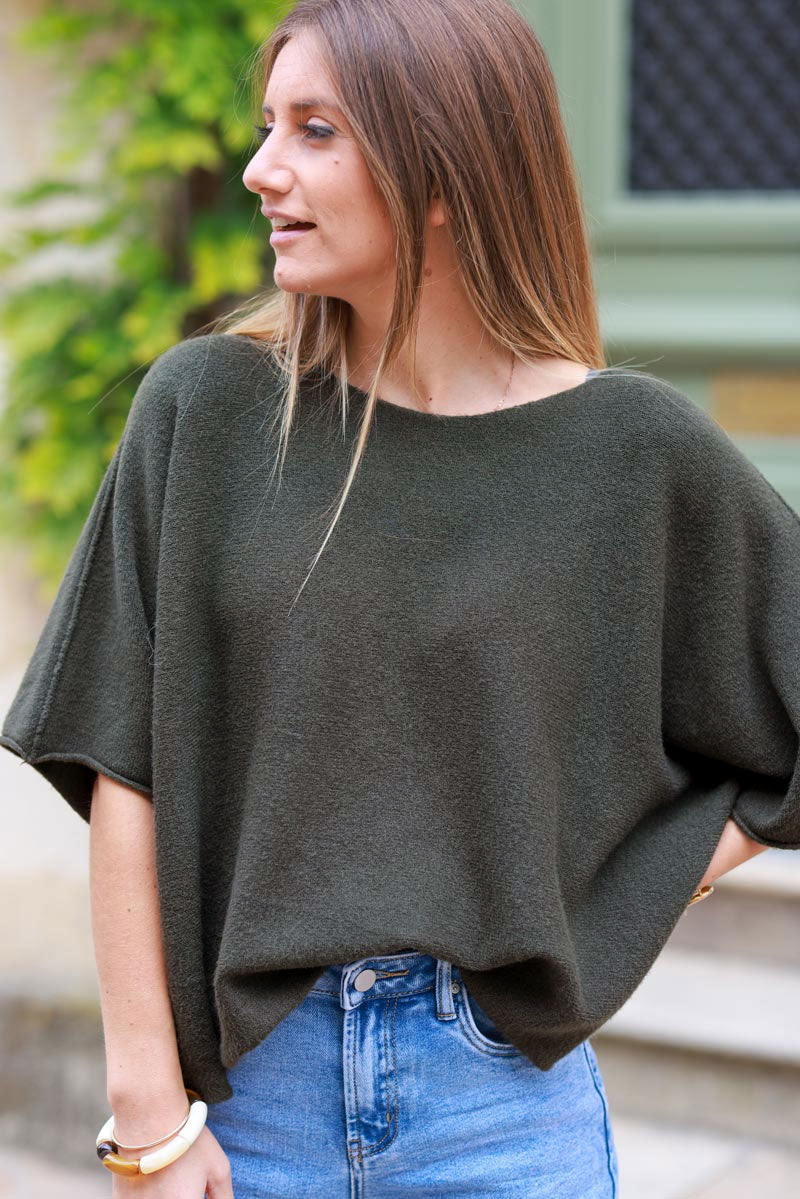 Olive Knit Batwing Blouse