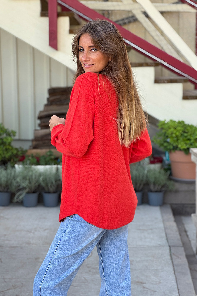 Pull moelleux tout doux orange sanguine col v