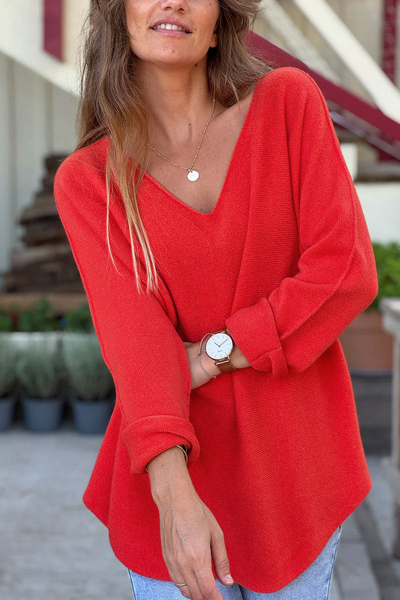 Blood orange ultra-soft, Viscose Blend V-Neck Sweater