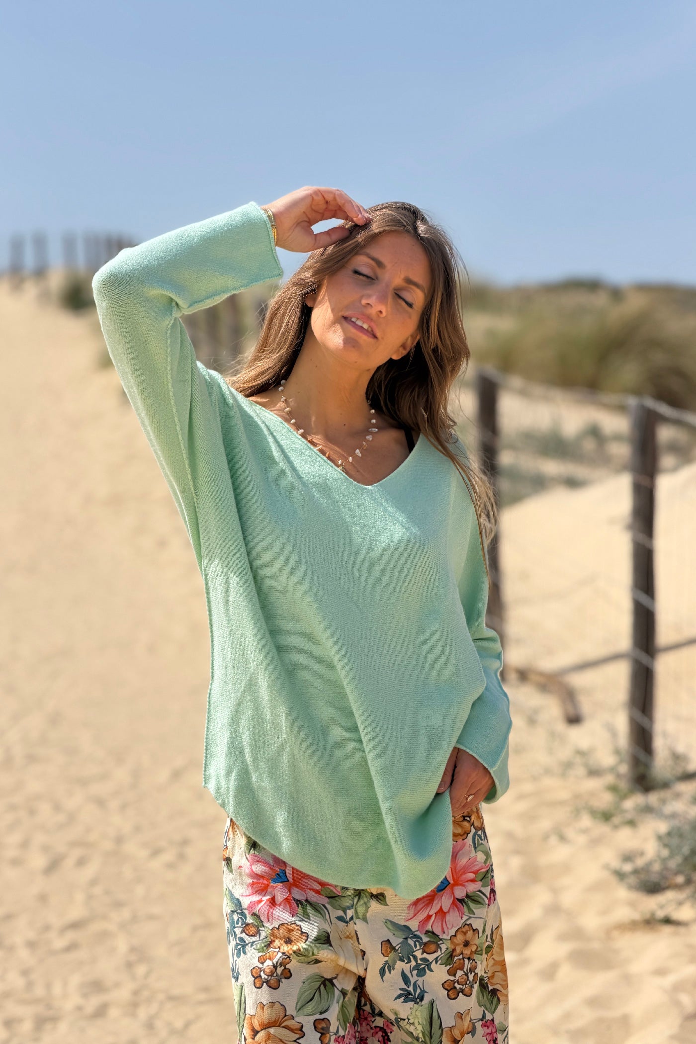 Seafoam Green Coastal Knit Long-Sleeve Top