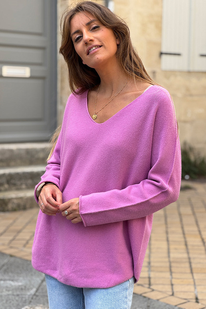 Pull moelleux tout doux vieux rose col v