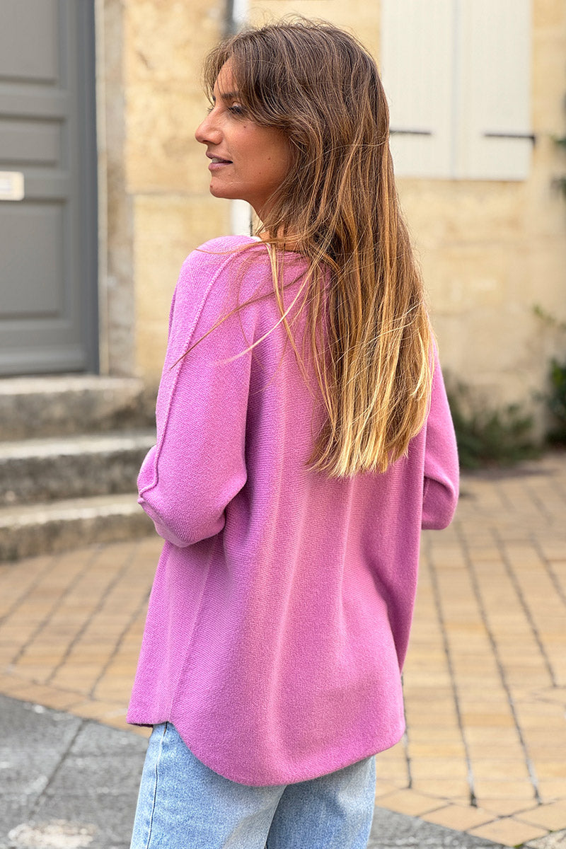 Pull moelleux tout doux vieux rose col v