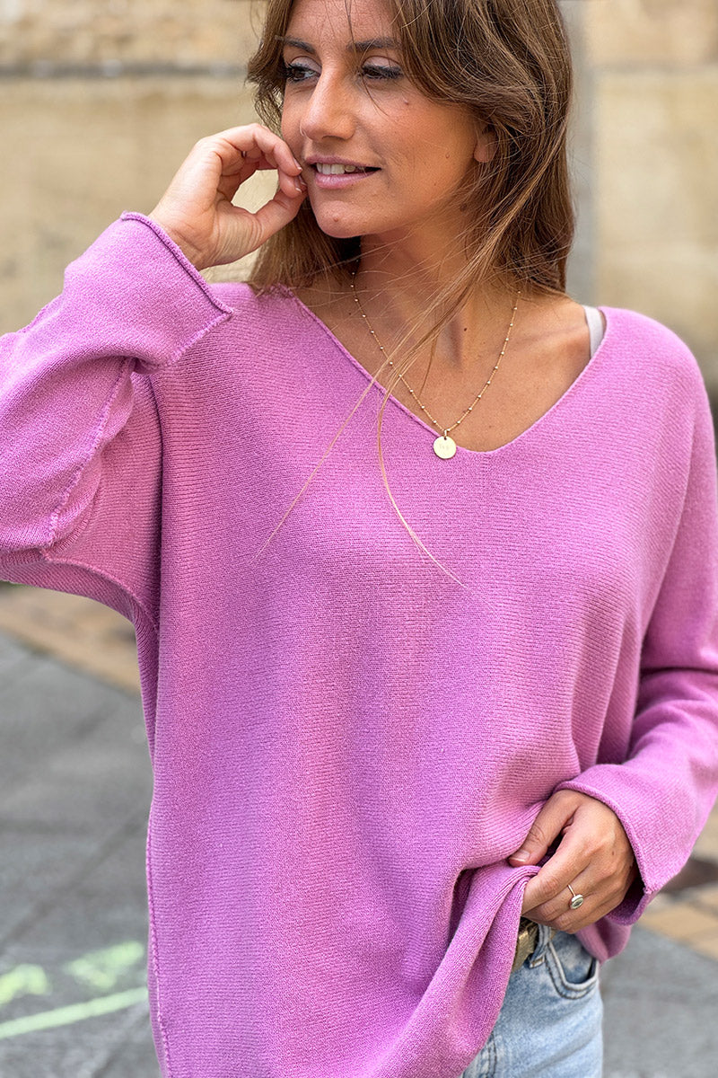 Pull moelleux tout doux vieux rose col v