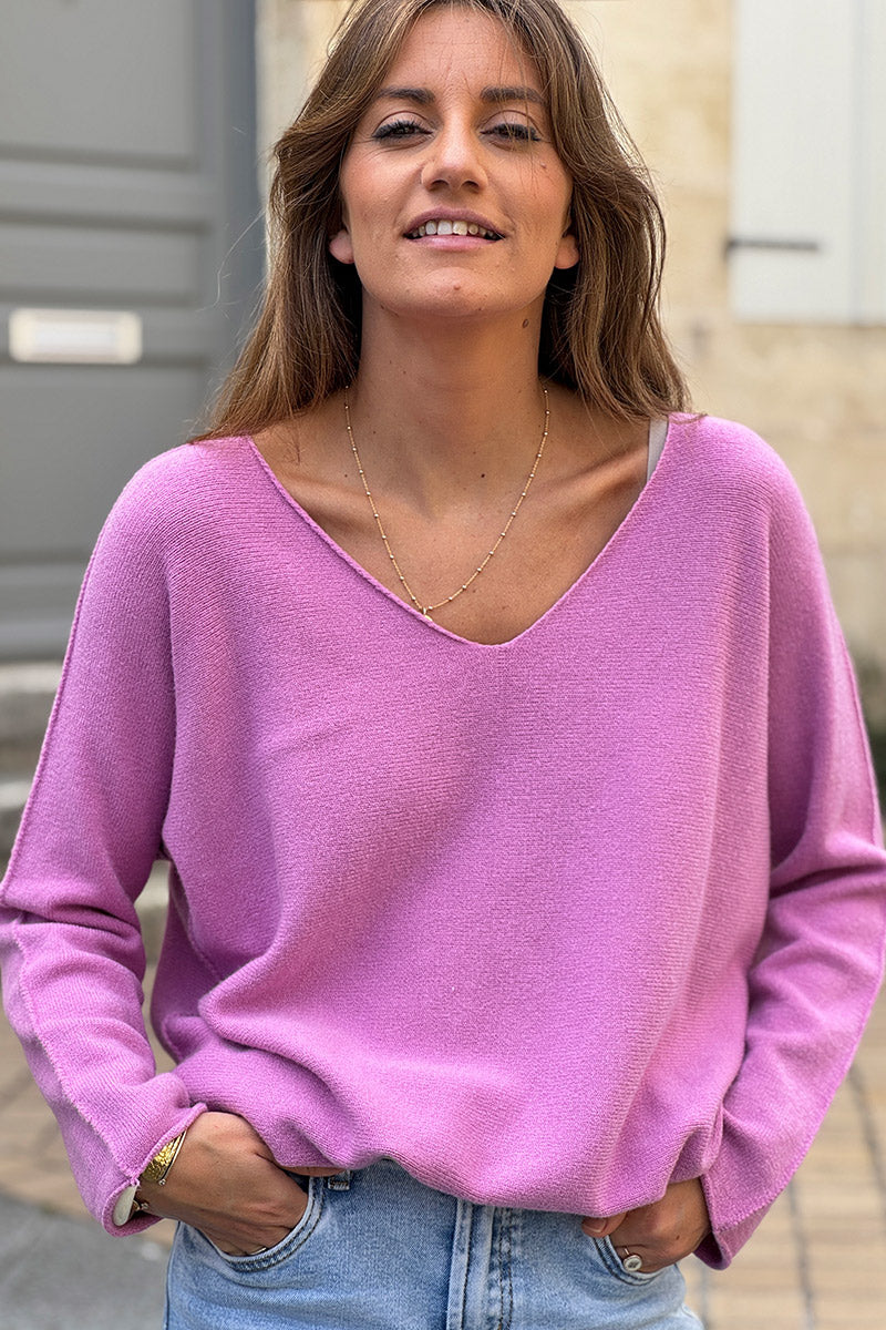Pull moelleux tout doux vieux rose col v Horizons Lointains