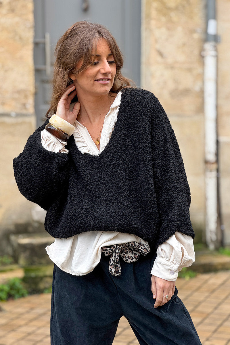 Black Fuzzy Knit Alpaca Sweater