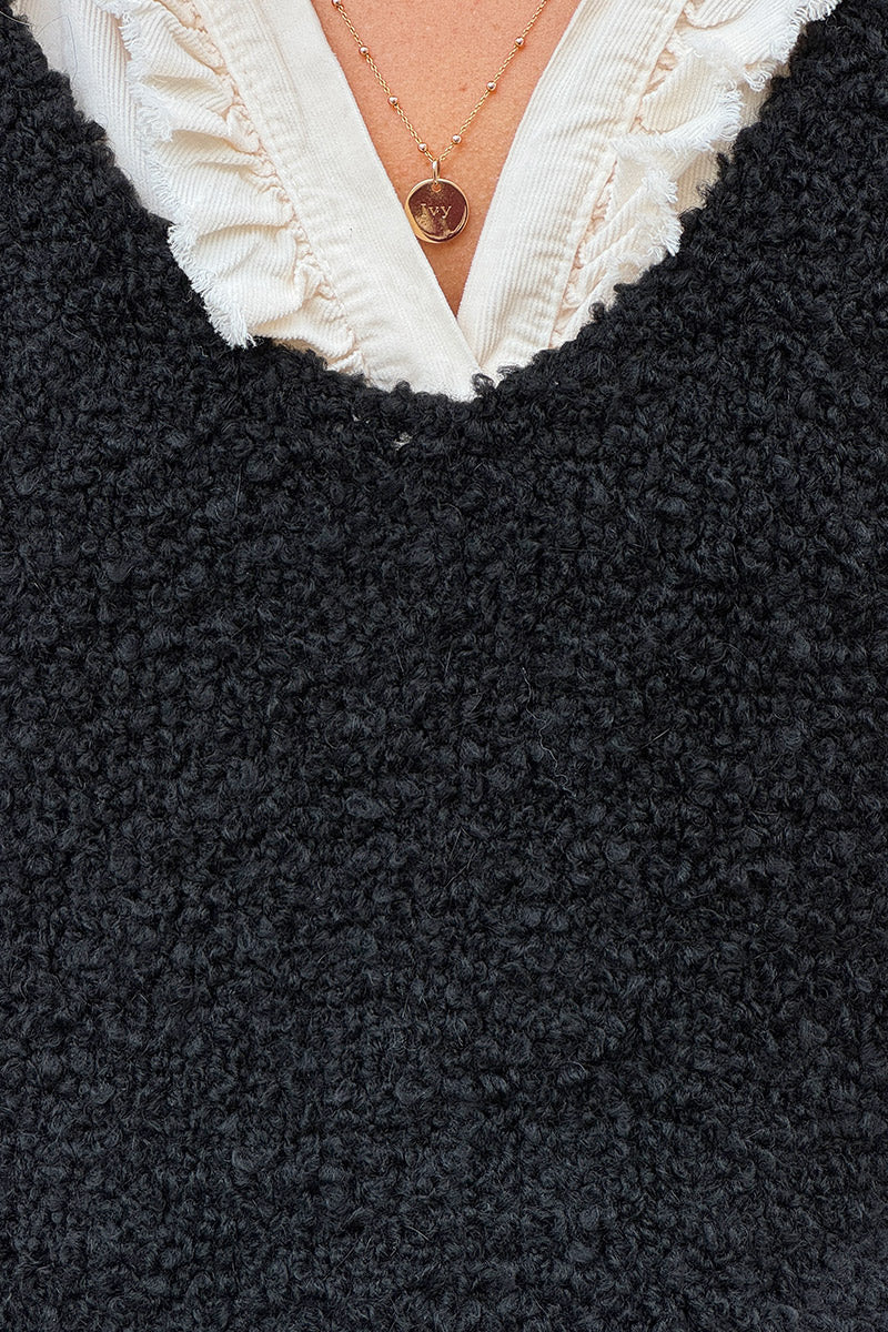 Black Fuzzy Knit Alpaca Sweater