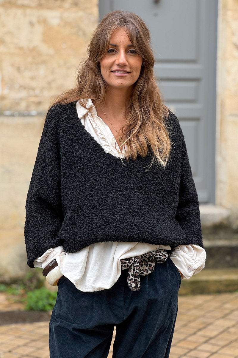 Black Fuzzy Knit Alpaca Sweater