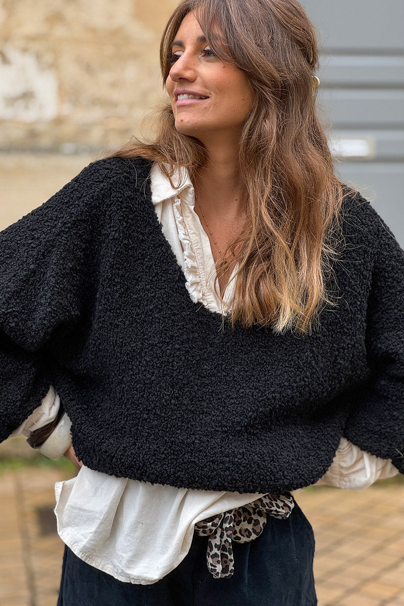 Black Fuzzy Knit Alpaca Sweater