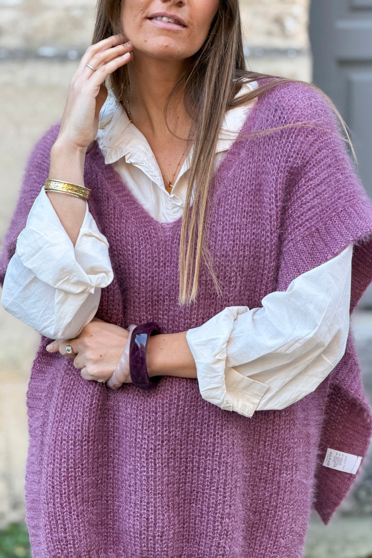 Rosewood V-Neck Cap Sleeve Mohair Sweater