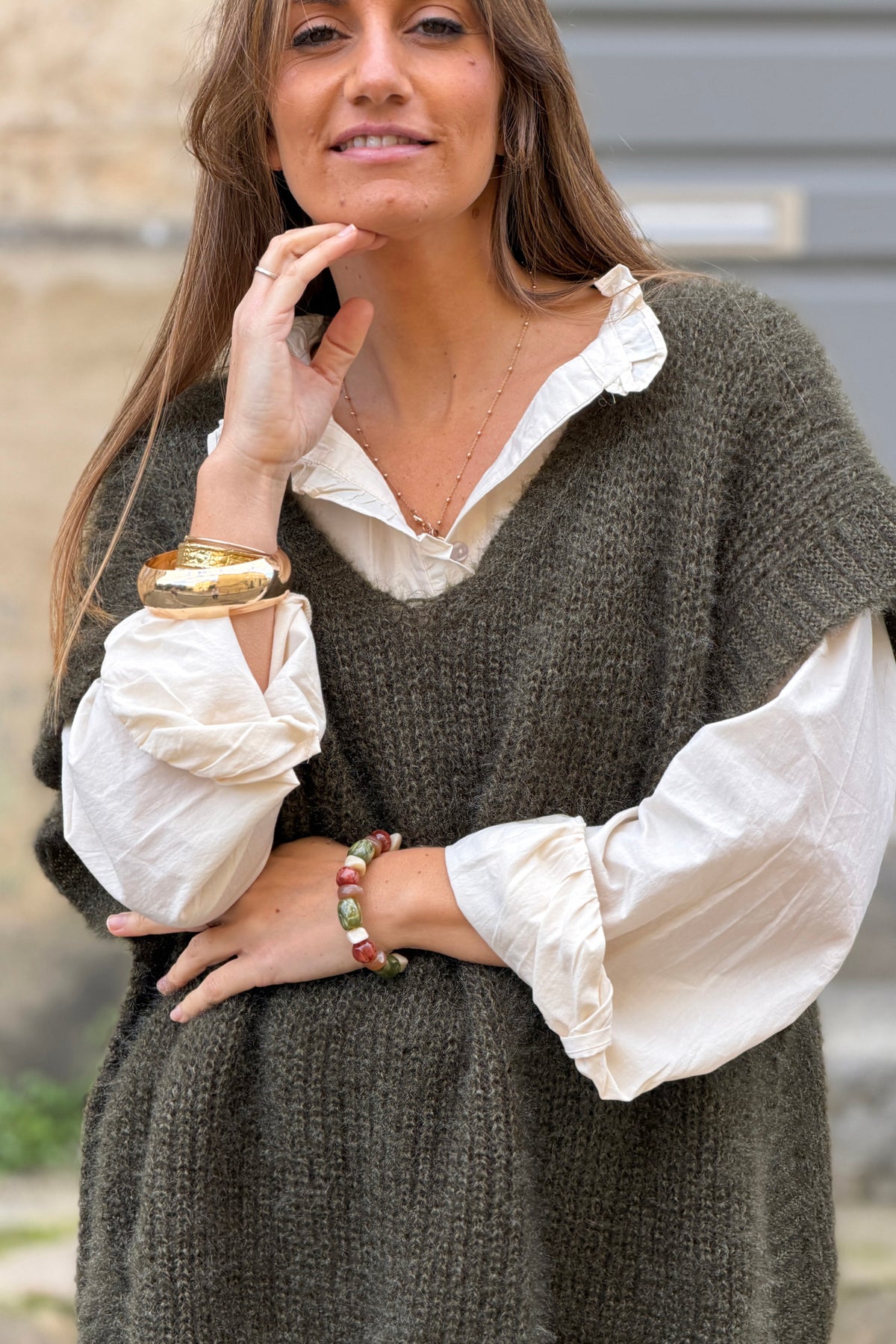 Sage V-Neck Cap Sleeve Mohair Jumper