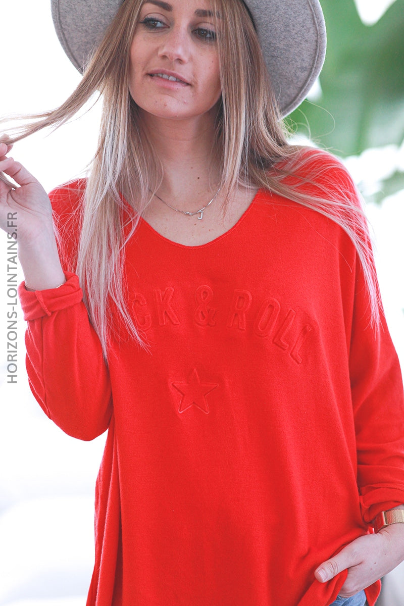 Pull rouge col v rock and roll relief D182 (1)