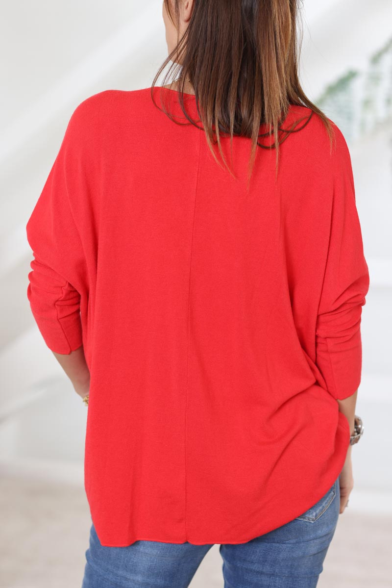 Pull rouge en jersey large et doux etoile sequins c176 (1)