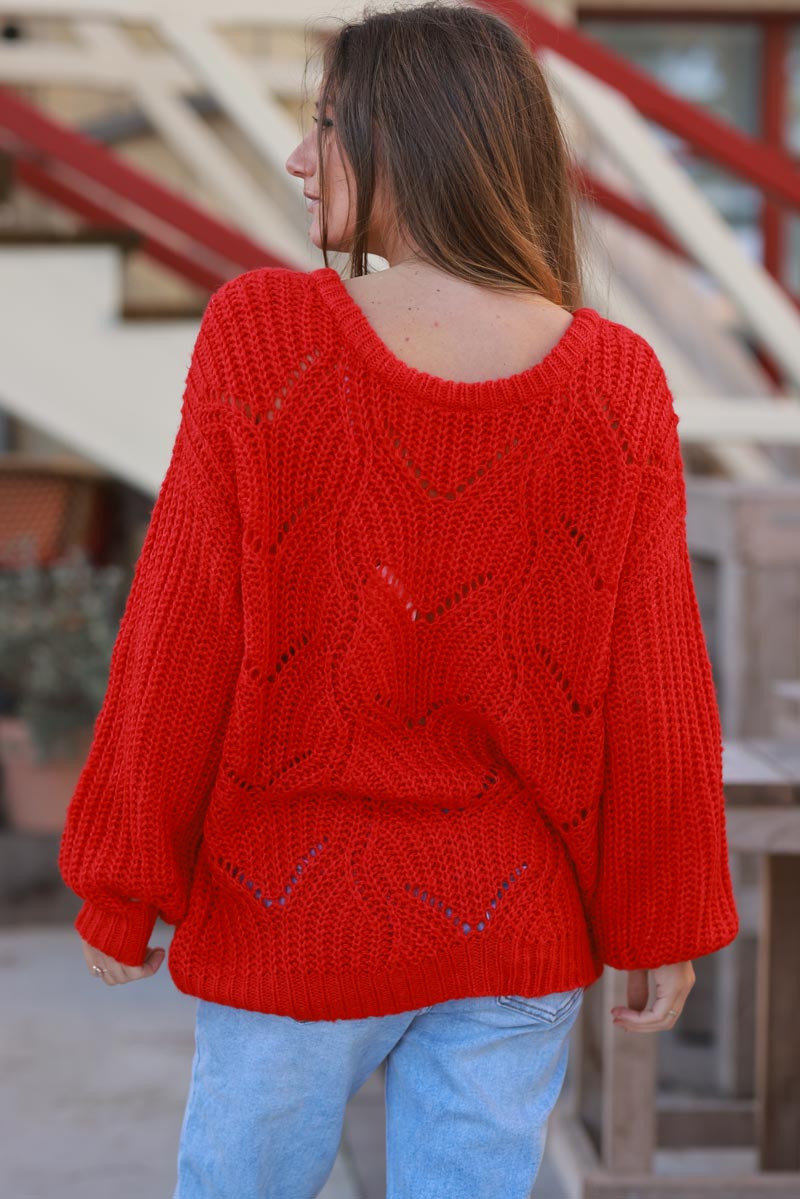 Red Crochet Knit Jumper