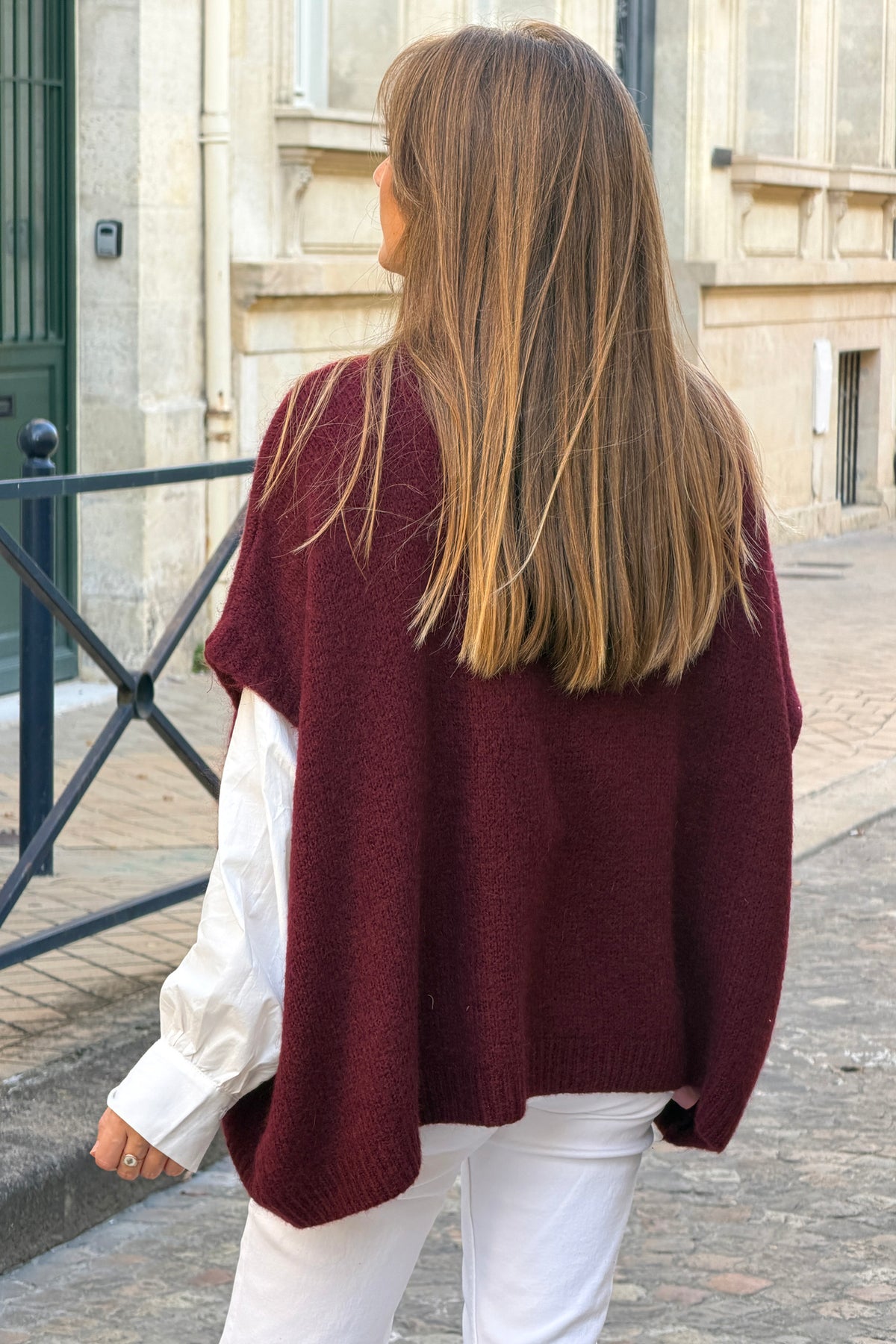 Aubergine V-Neck Sweater Poncho