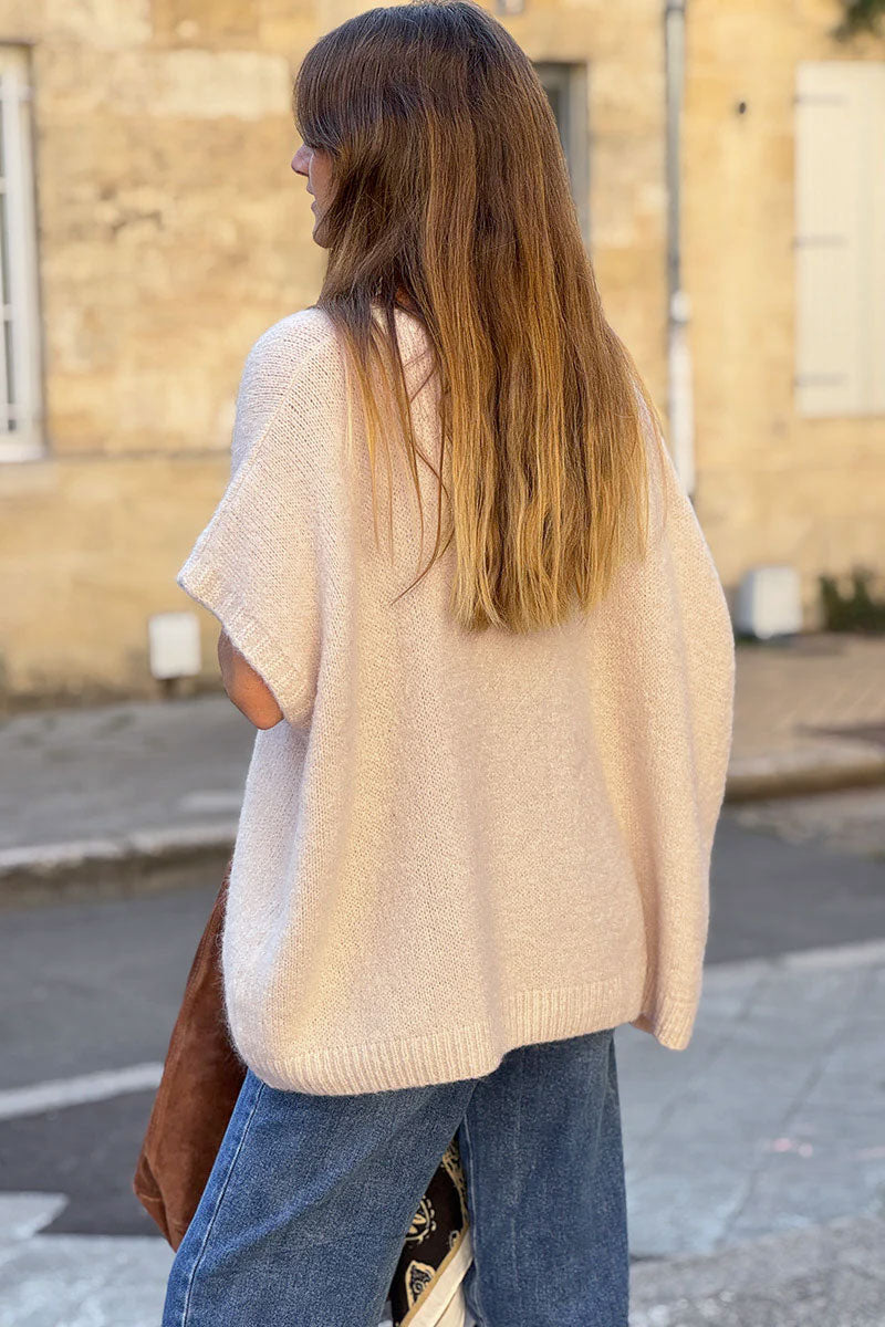 Cream V-Neck Sweater Poncho