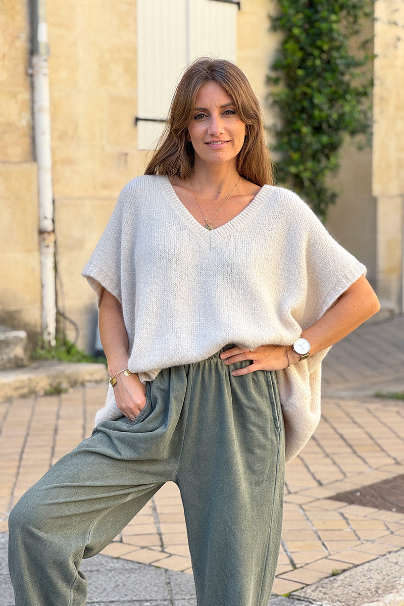 Cream V-Neck Sweater Poncho