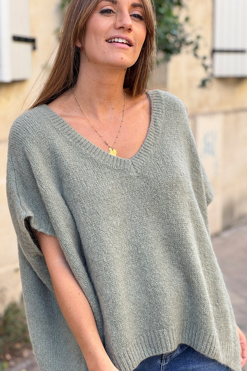Sage V-Neck Sweater Poncho