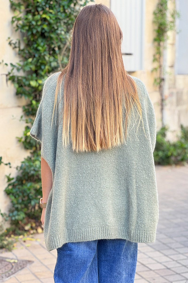 Sage V-Neck Sweater Poncho