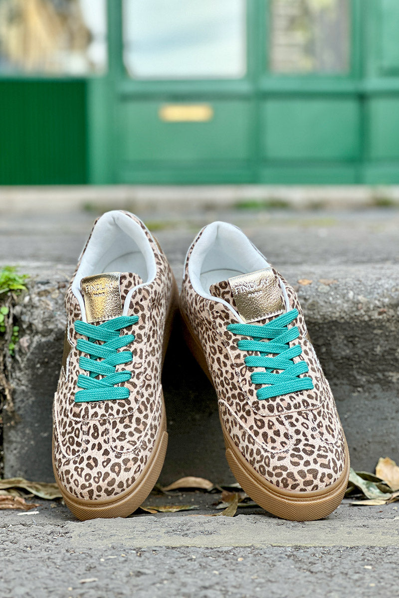 Tennis beige léopard étoile gold et lacets vert