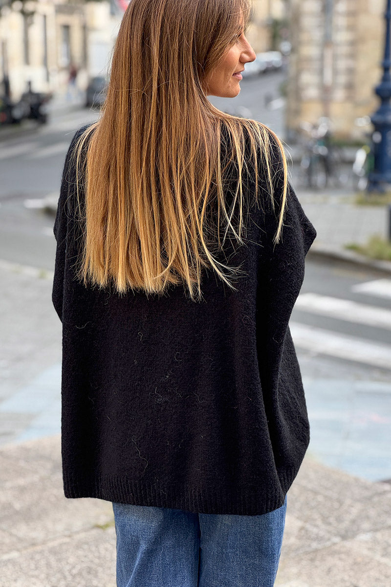 Black V-Neck Sweater Poncho