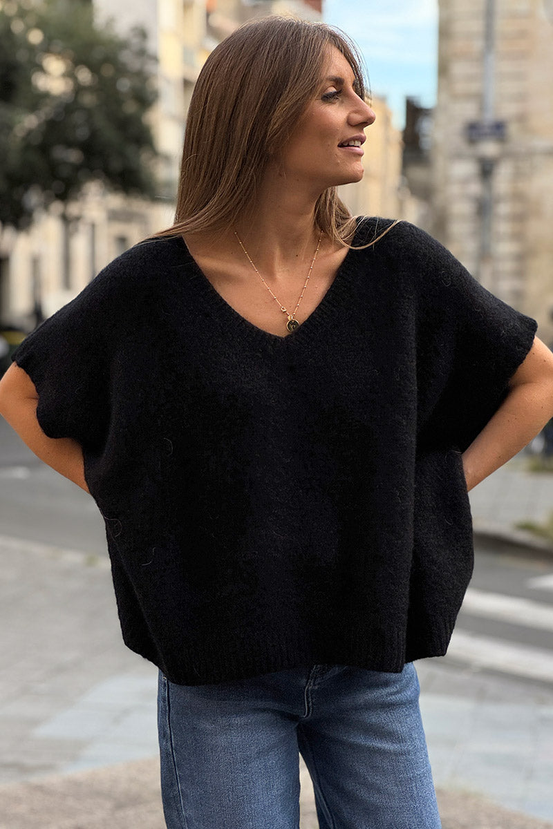 Black V-Neck Sweater Poncho