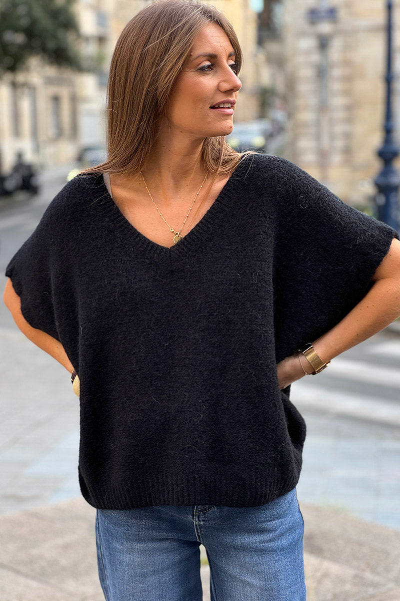 Black V-Neck Sweater Poncho