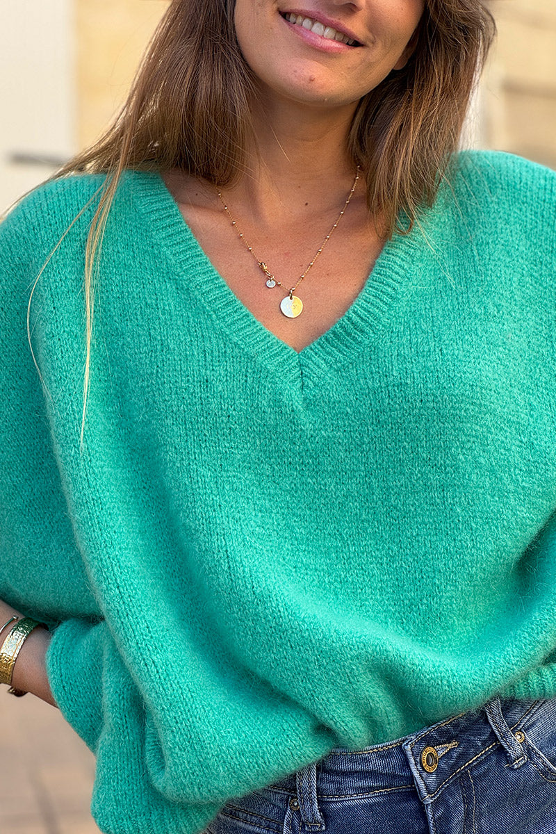 Teal V-Neck Sweater Poncho