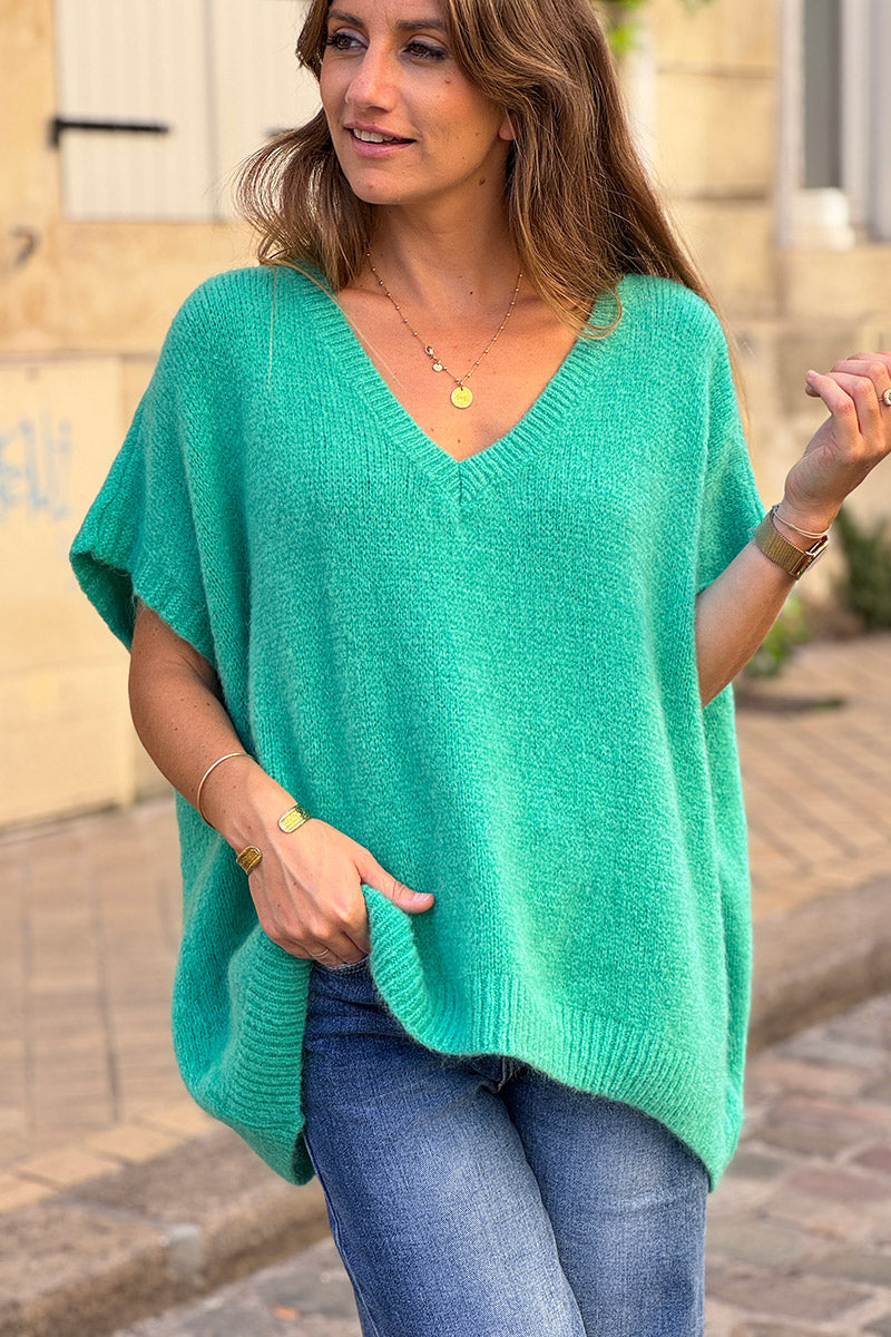 Teal V-Neck Sweater Poncho