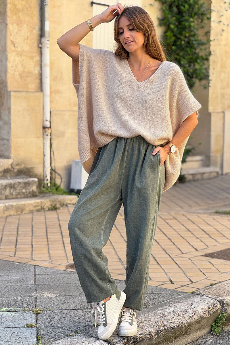 Cream V-Neck Sweater Poncho