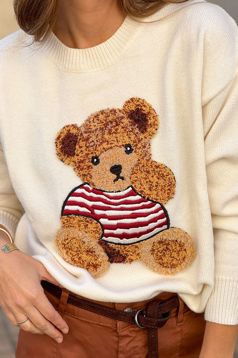 Cream Teddy Bear Soft Knit Sweater