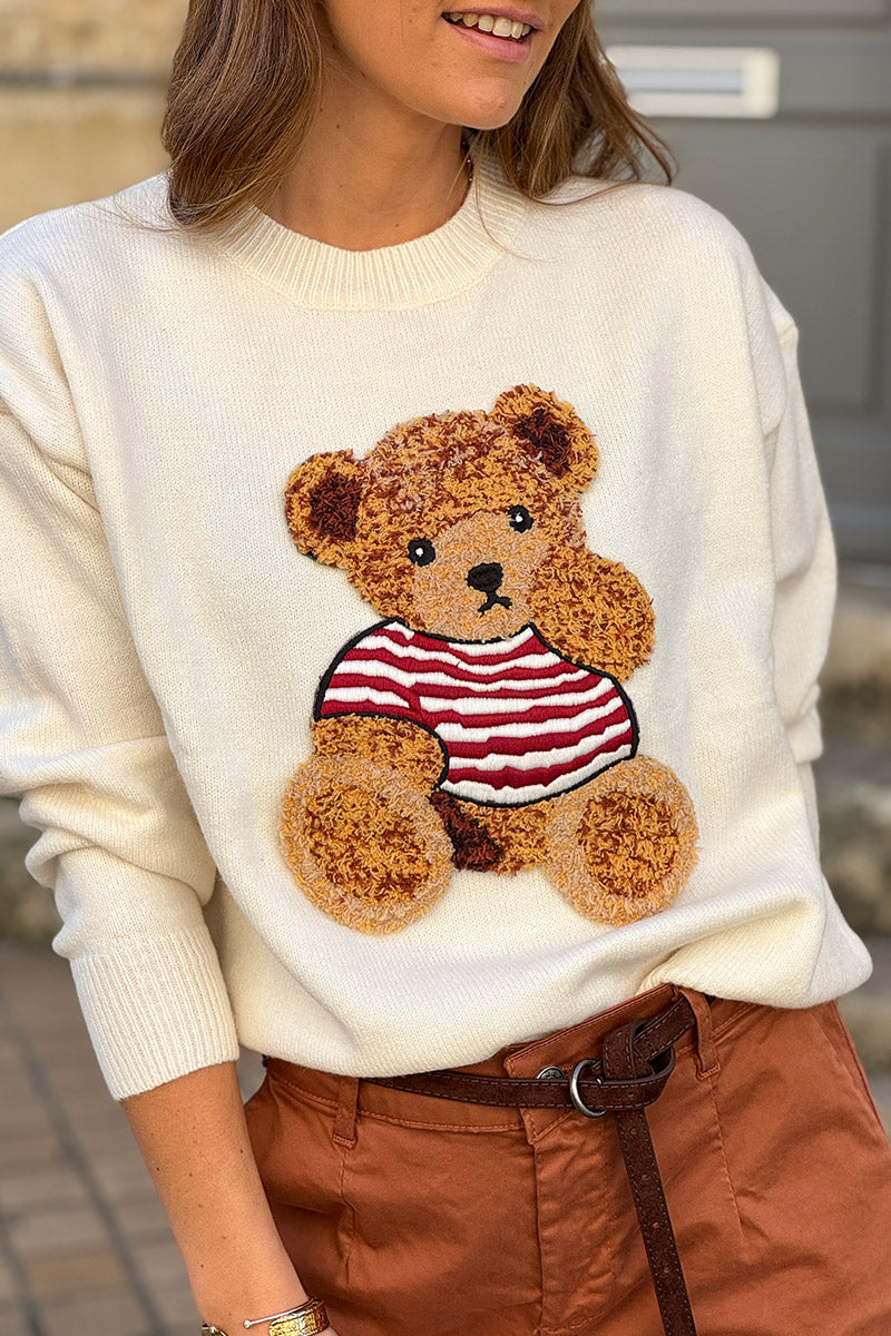 Cream Teddy Bear Soft Knit Sweater