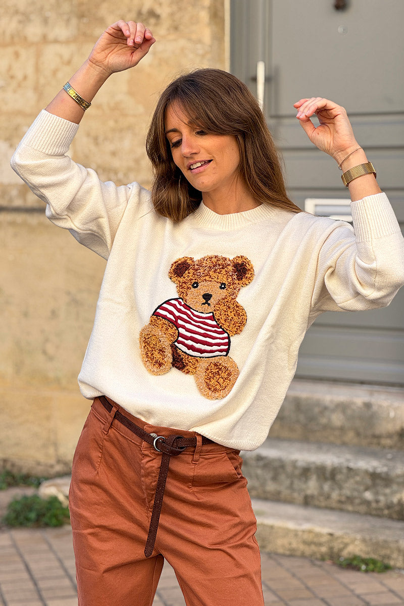 Cream Teddy Bear Soft Knit Sweater