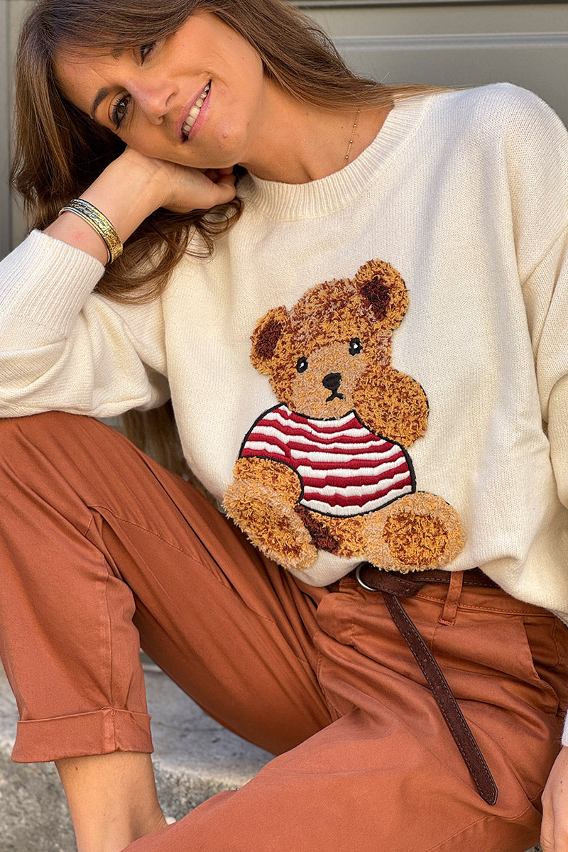 Cream Teddy Bear Soft Knit Sweater
