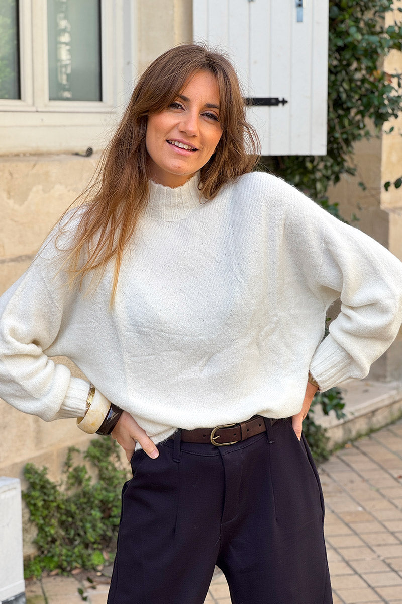 Off White Baby Alpaca Mock Neck Sweater