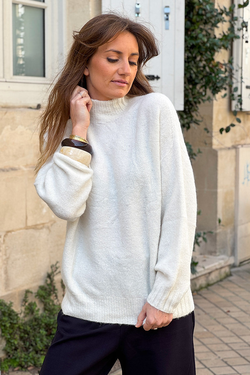 Off White Baby Alpaca Mock Neck Sweater