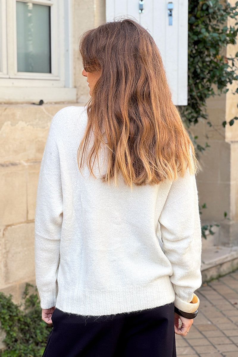 Off White Baby Alpaca Mock Neck Sweater