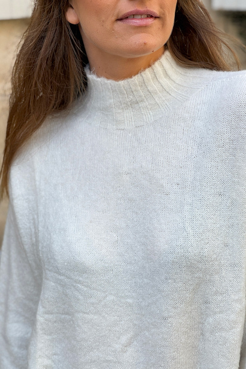 Off White Baby Alpaca Mock Neck Sweater