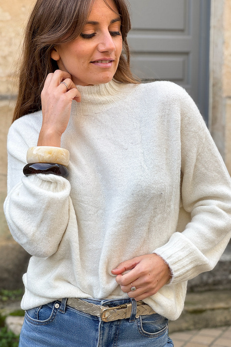 Off White Baby Alpaca Mock Neck Sweater